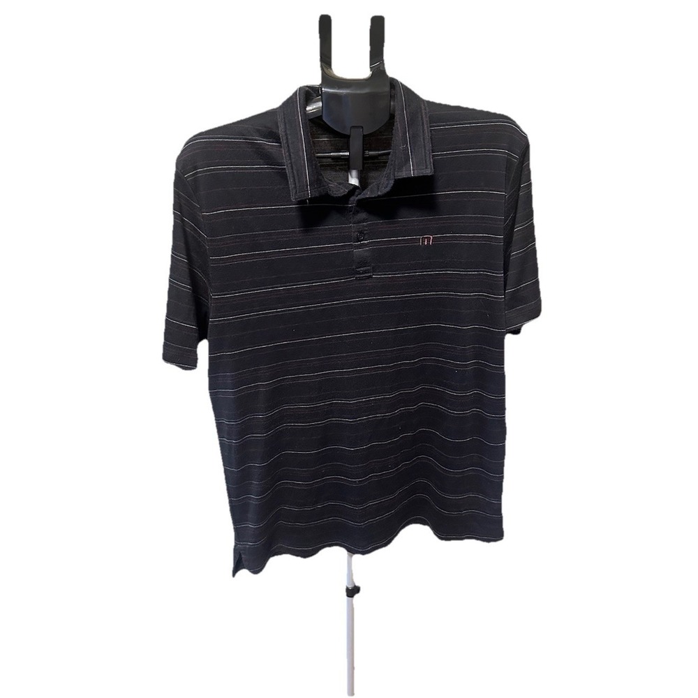 Travis Mathew Polo Shirt Mens L Black Stripe Golf Performance Cotton Blend Top